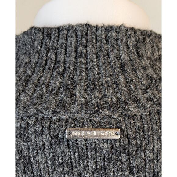 Michael Kors Wool Tunic Sweater Large Gray Colorblock Mock Neck High Low Ribbed - Picture 7 of 9